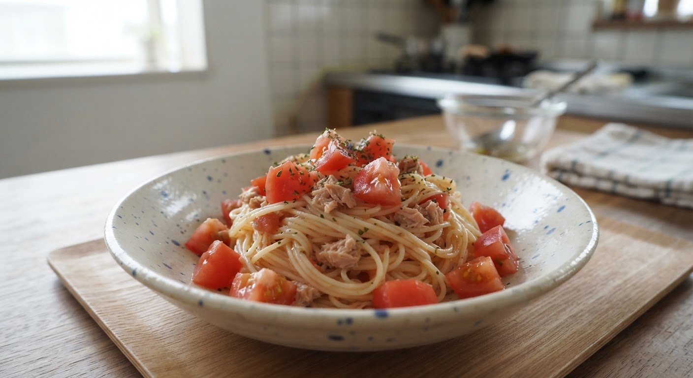 ツナと完熟トマトの冷製カッペリーニ風そうめん