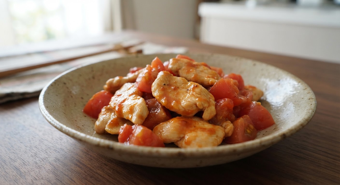 鶏むね肉とトマトのマヨケチャ炒め