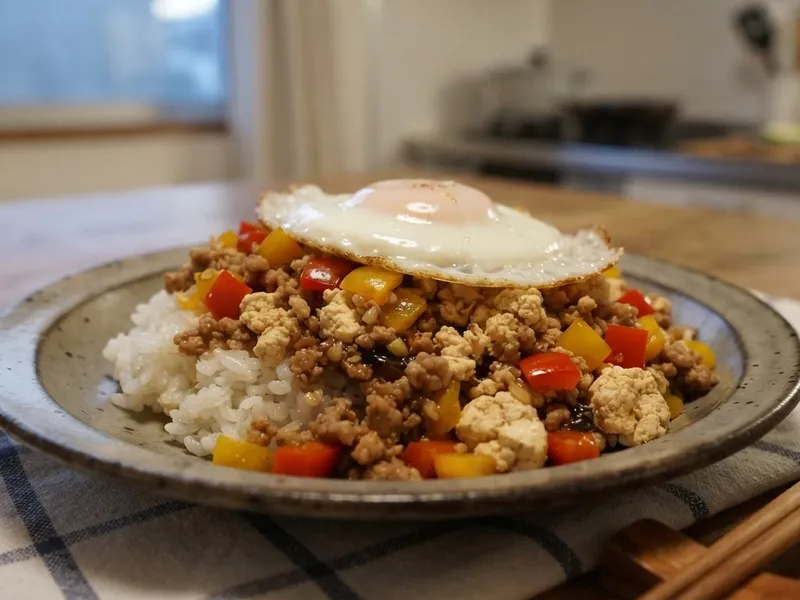 豚ひき肉と豆腐のガパオ風ごはん