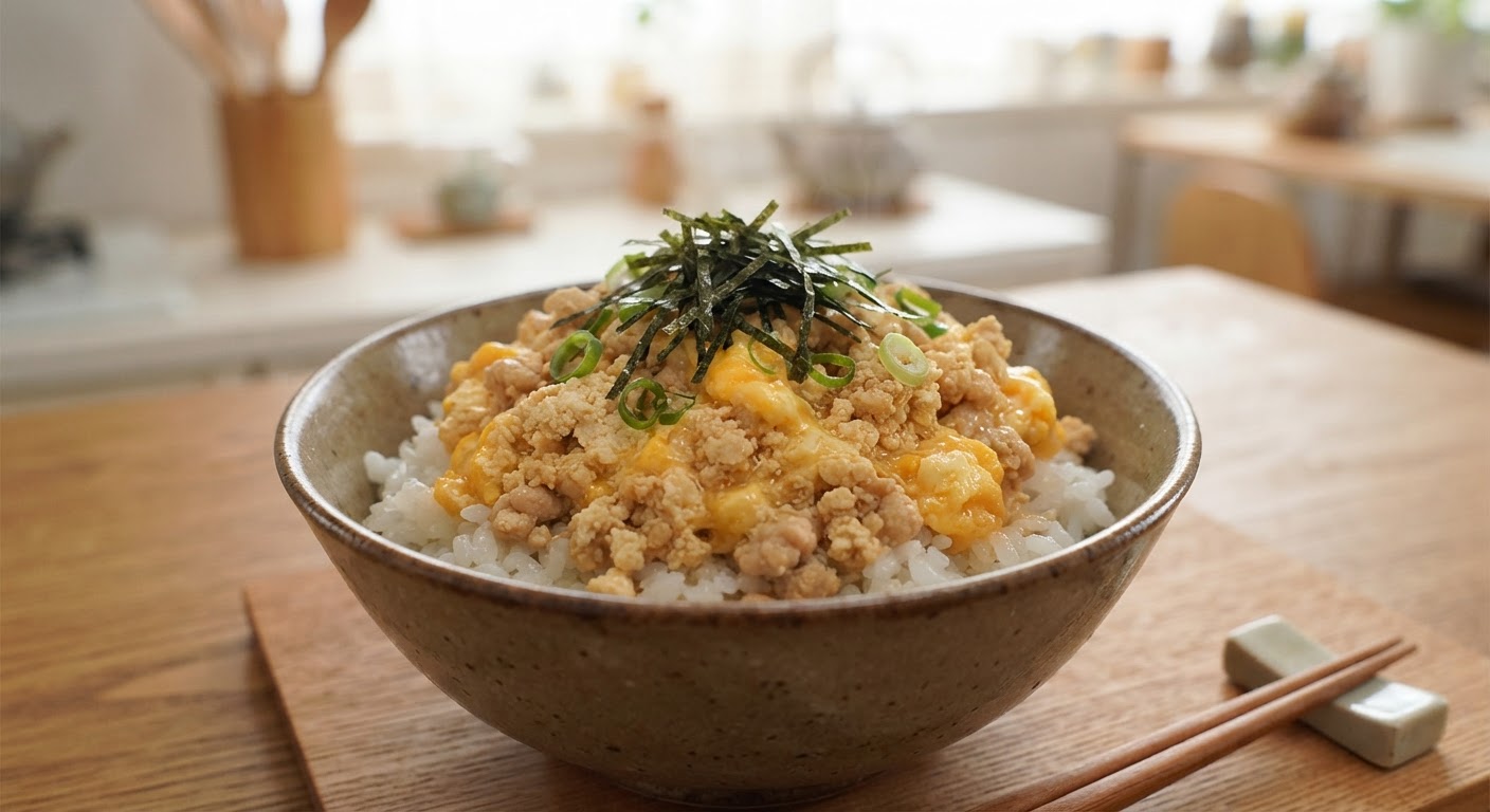 鶏ひき肉と豆腐のふんわりそぼろ丼
