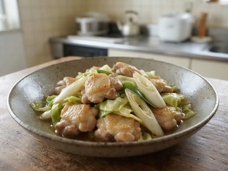 鶏もも肉とキャベツのねぎ塩蒸し焼き