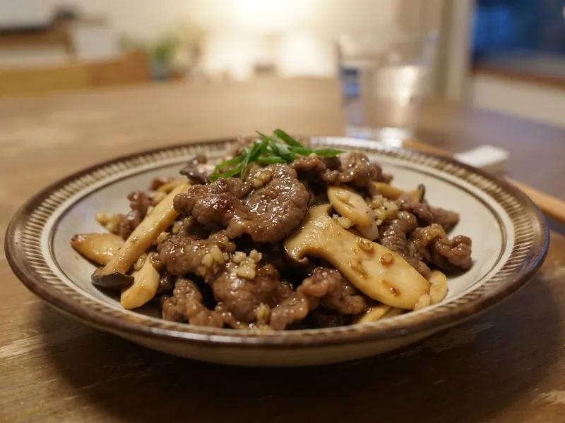 牛こまとエリンギのオイスター炒め