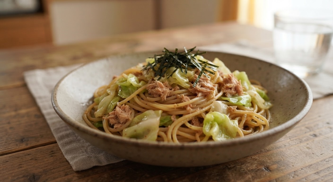 ツナとキャベツの和風バターしょうゆパスタ
