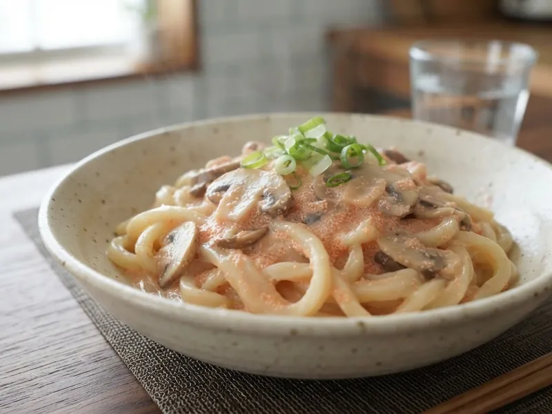 冷凍うどんの明太クリームうどん
