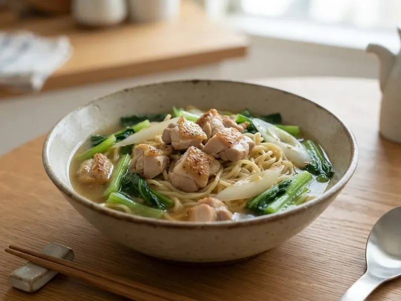 鶏肉と小松菜の塩ラーメン風