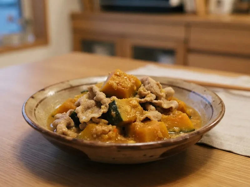 かぼちゃと豚こまのみそバター煮
