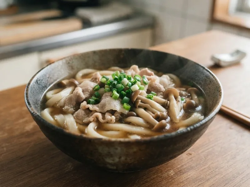豚こまときのこの和風うどん