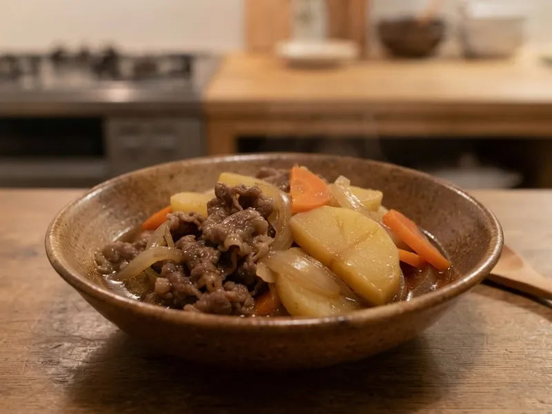 牛こまと薄切りじゃがいもの肉じゃが風