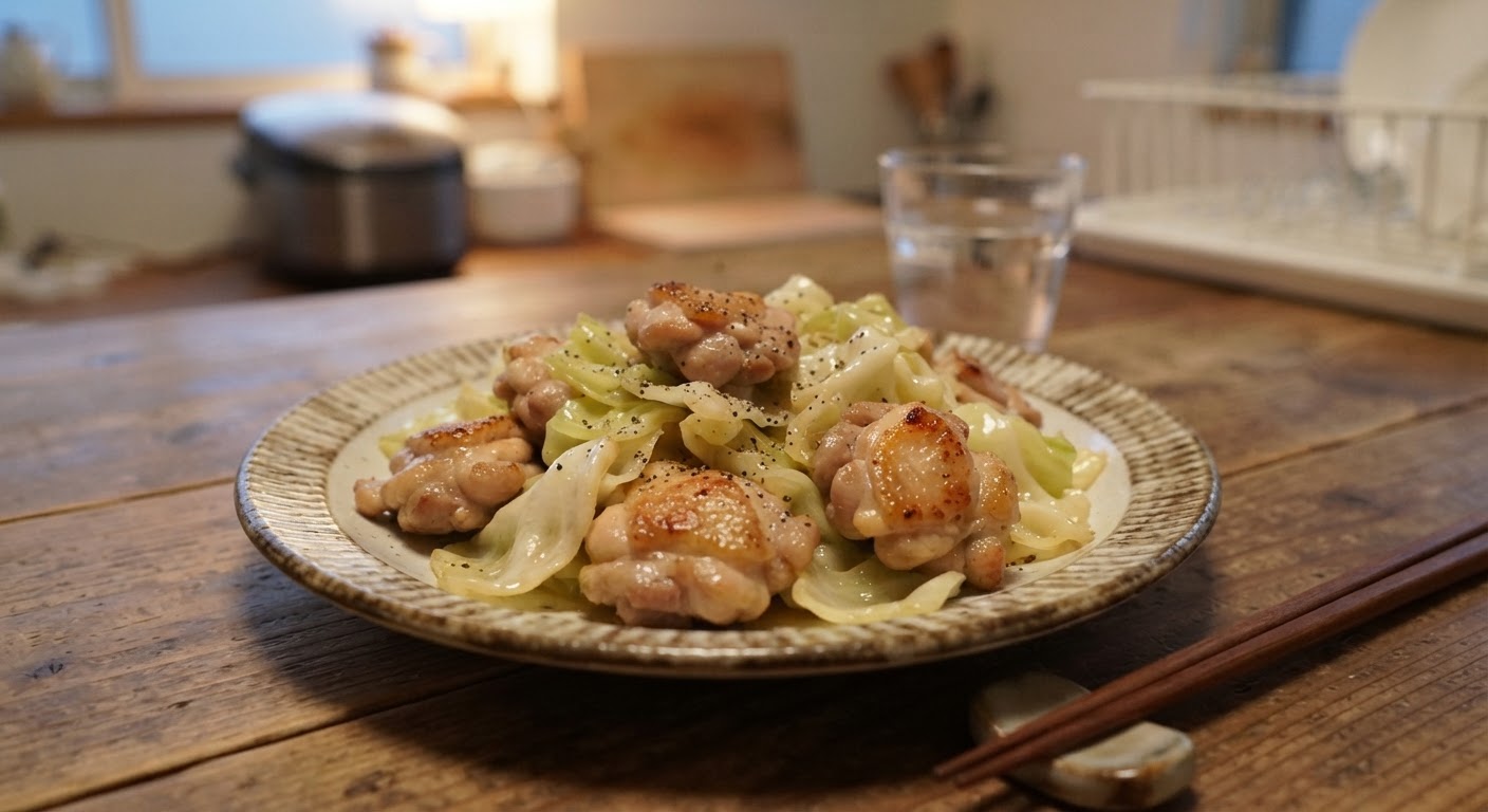 鶏もも肉とキャベツの塩だれ蒸し煮