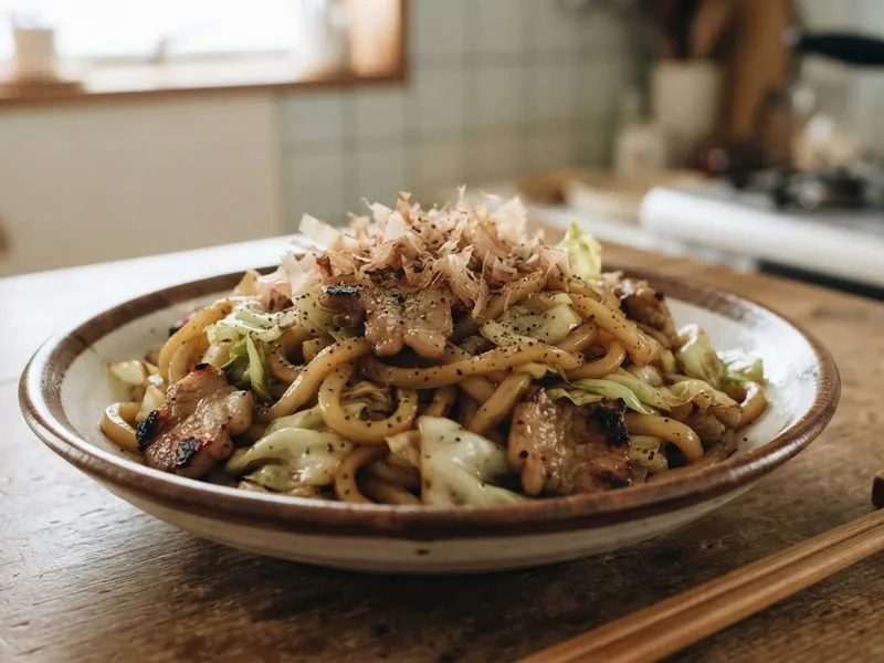 豚こまとキャベツの焼きうどん