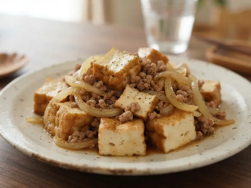 厚揚げと豚ひき肉のオイスター炒め