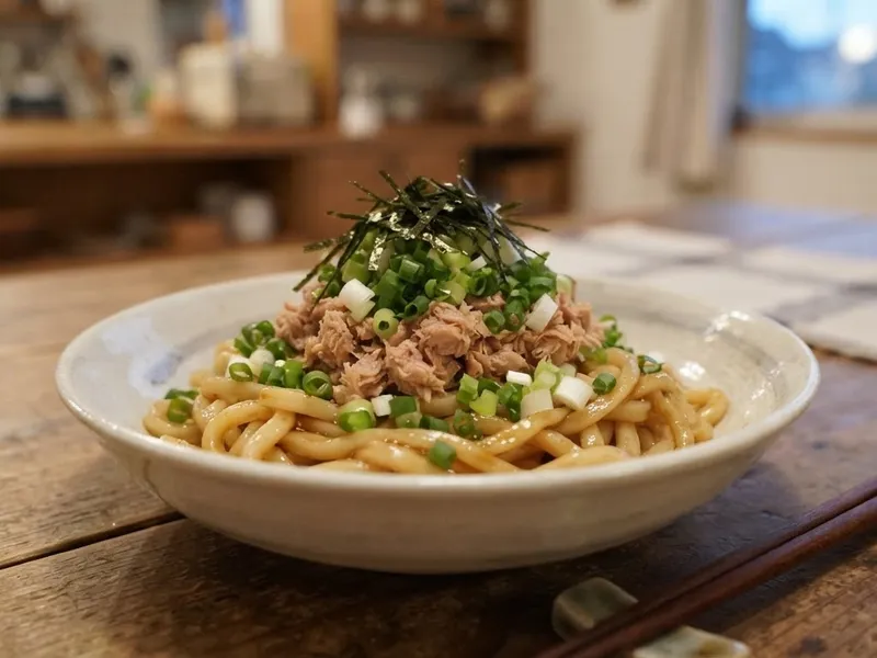 ツナと青ねぎのバターしょうゆうどん
