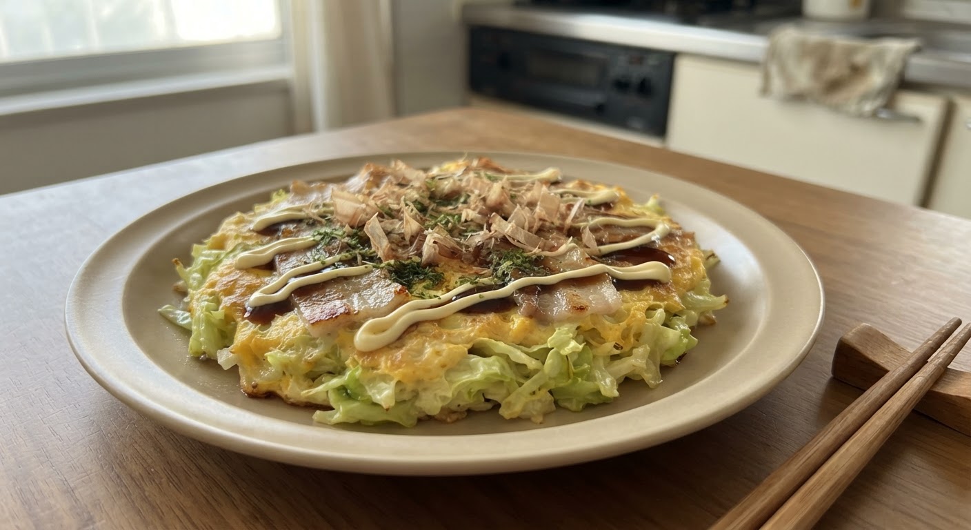 キャベツと卵のふわふわお好み焼き