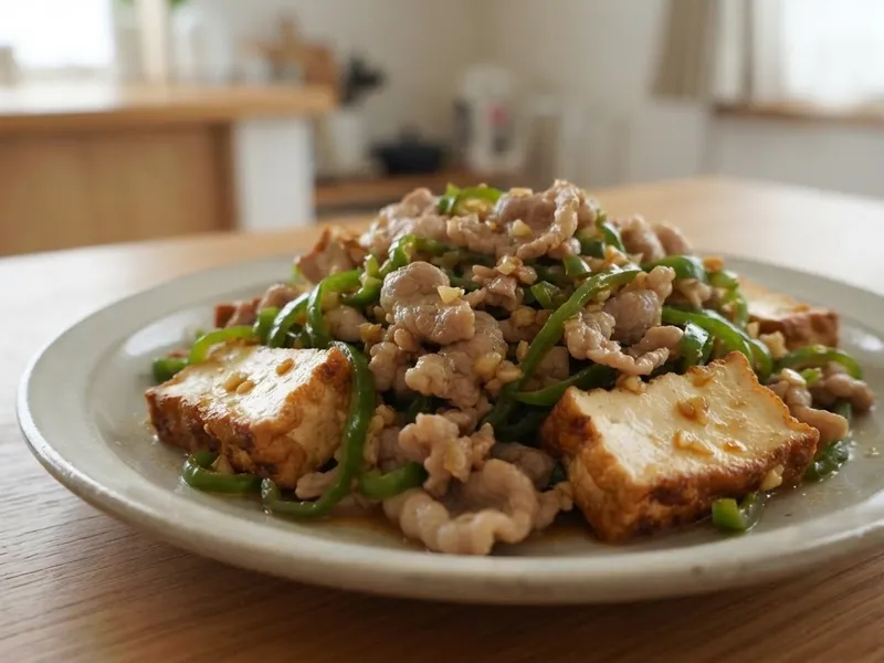 豚こまと厚揚げの豆板醤炒め