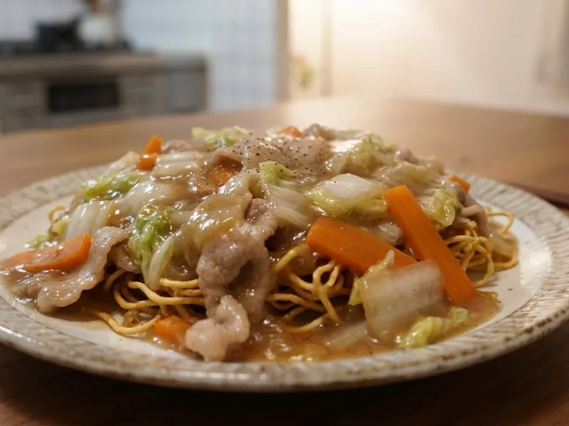 中華麺のあんかけ焼きそば風