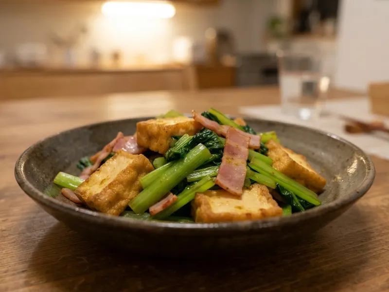 厚揚げと小松菜のカレー塩炒め