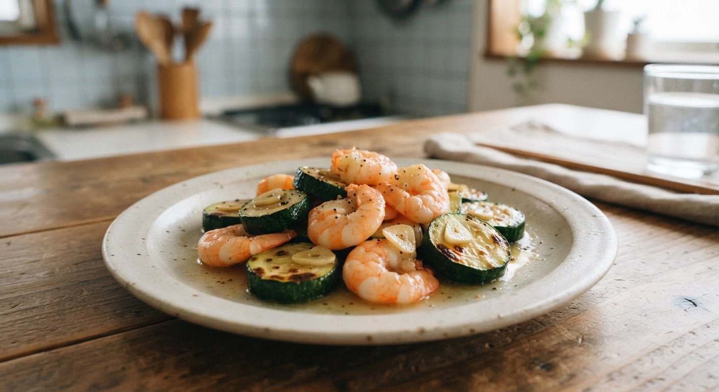 えびとズッキーニのレモンバター炒め